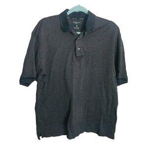 Gary Player Mens Sz M Black Brown Polka Dot Short Sleeve Polo Shirt
